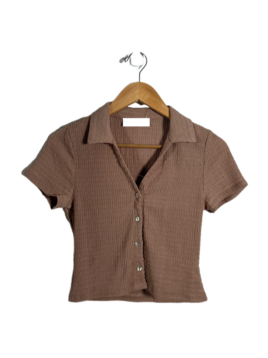 Tan Knit Button Front Top